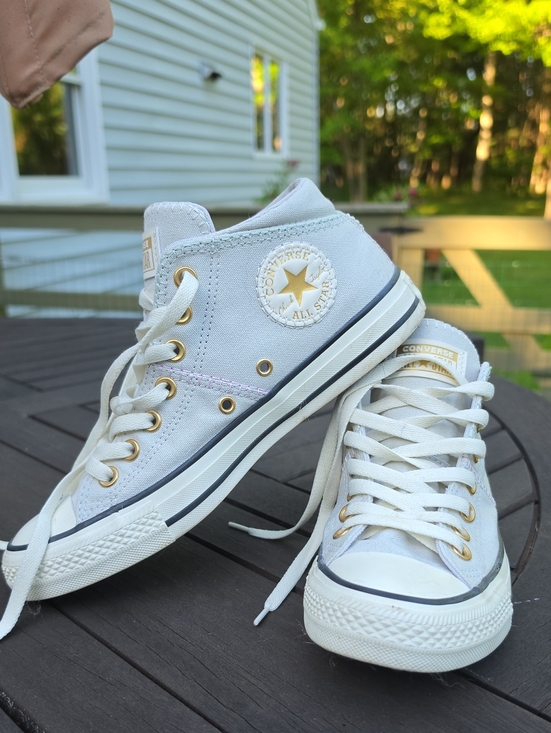 Converse Shoes - Converse Gray High Top Chuck Taylor Sneakers with Gold Eyelets